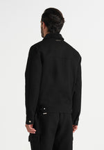 Twill Trucker Jacket with Velvet Collar - Black