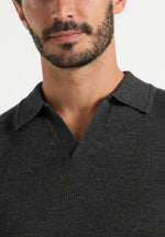 Lois - Merino Wool Long Sleeve Revere Polo Shirt - Grey