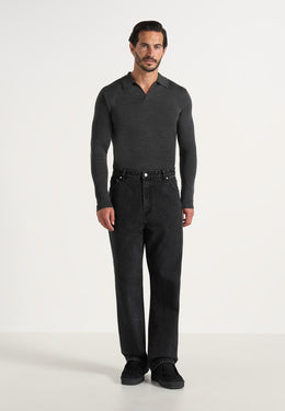 Lois - Merino Wool Long Sleeve Revere Polo Shirt - Grey
