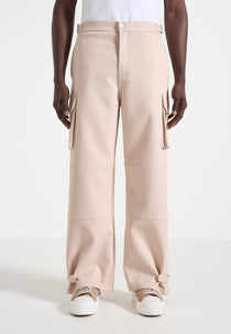Mathis - Twill Signature Wide Leg Cargo Trousers - Beige