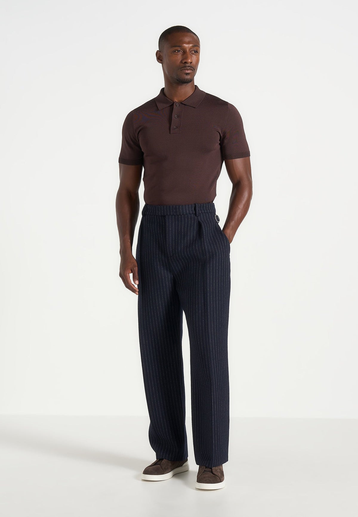Dorian - Pinstripe Wool Pleated Pants - Navy