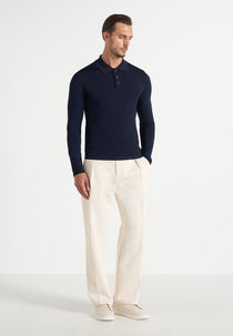PL002 - Luxe Knitted Long Sleeve Polo Top - Navy