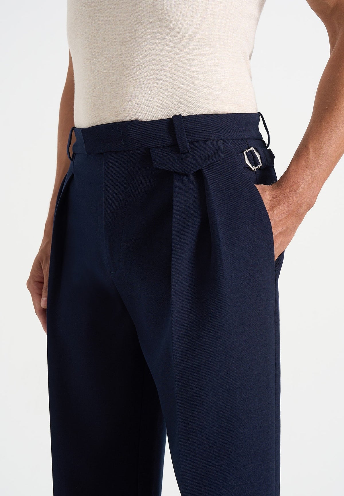 Pierre - Twin Pleat Tailored Pants - Navy
