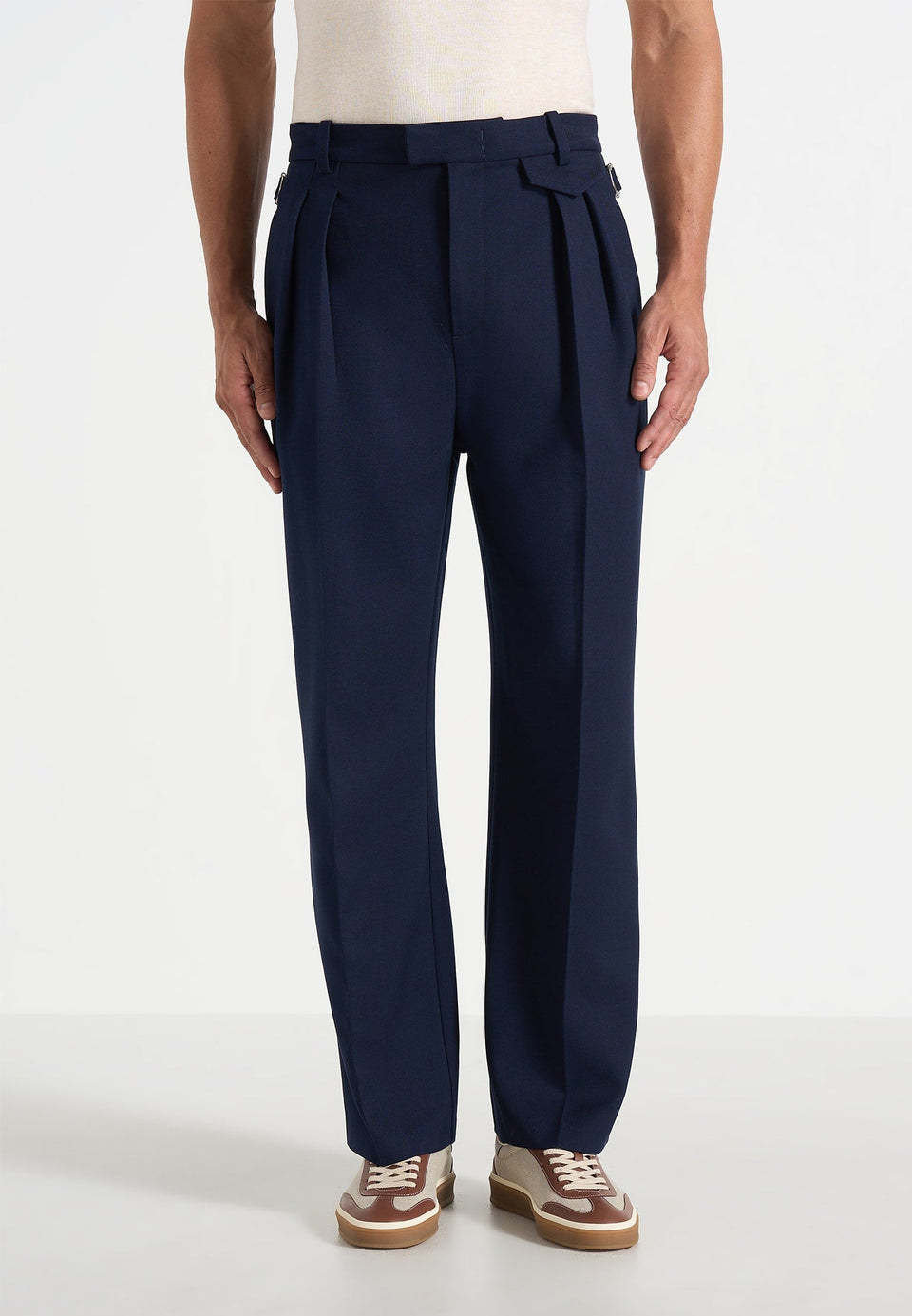 Pierre - Twin Pleat Tailored Pants - Navy
