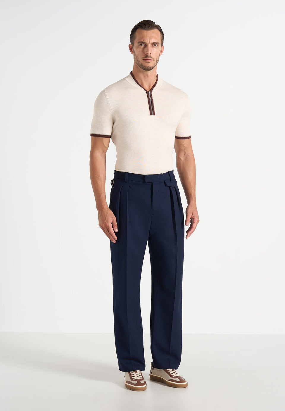 Pierre - Twin Pleat Tailored Pants - Navy