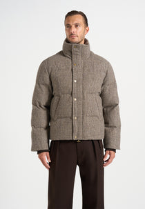 Tate - Check Wool Puffer Jacket - Brown