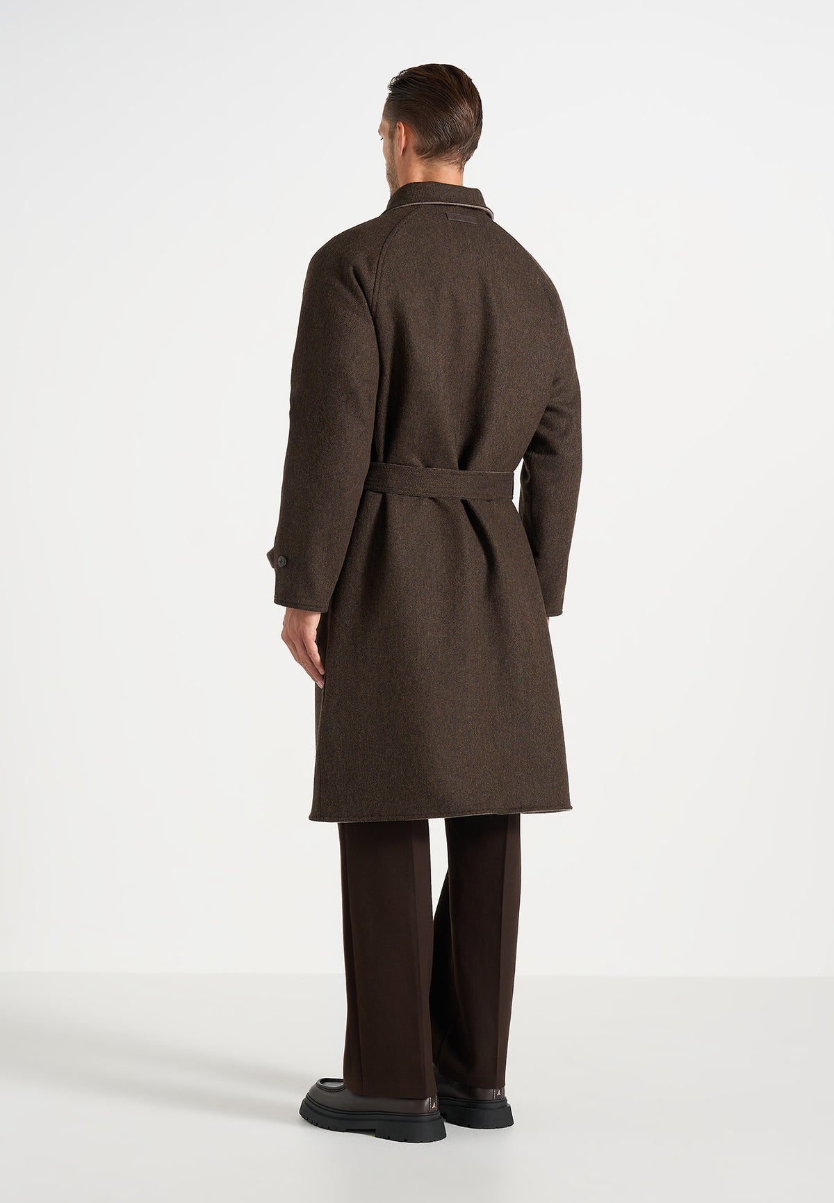 Alfie - Reversible Belted Wool-Blend Car Coat - Brown / Taupe
