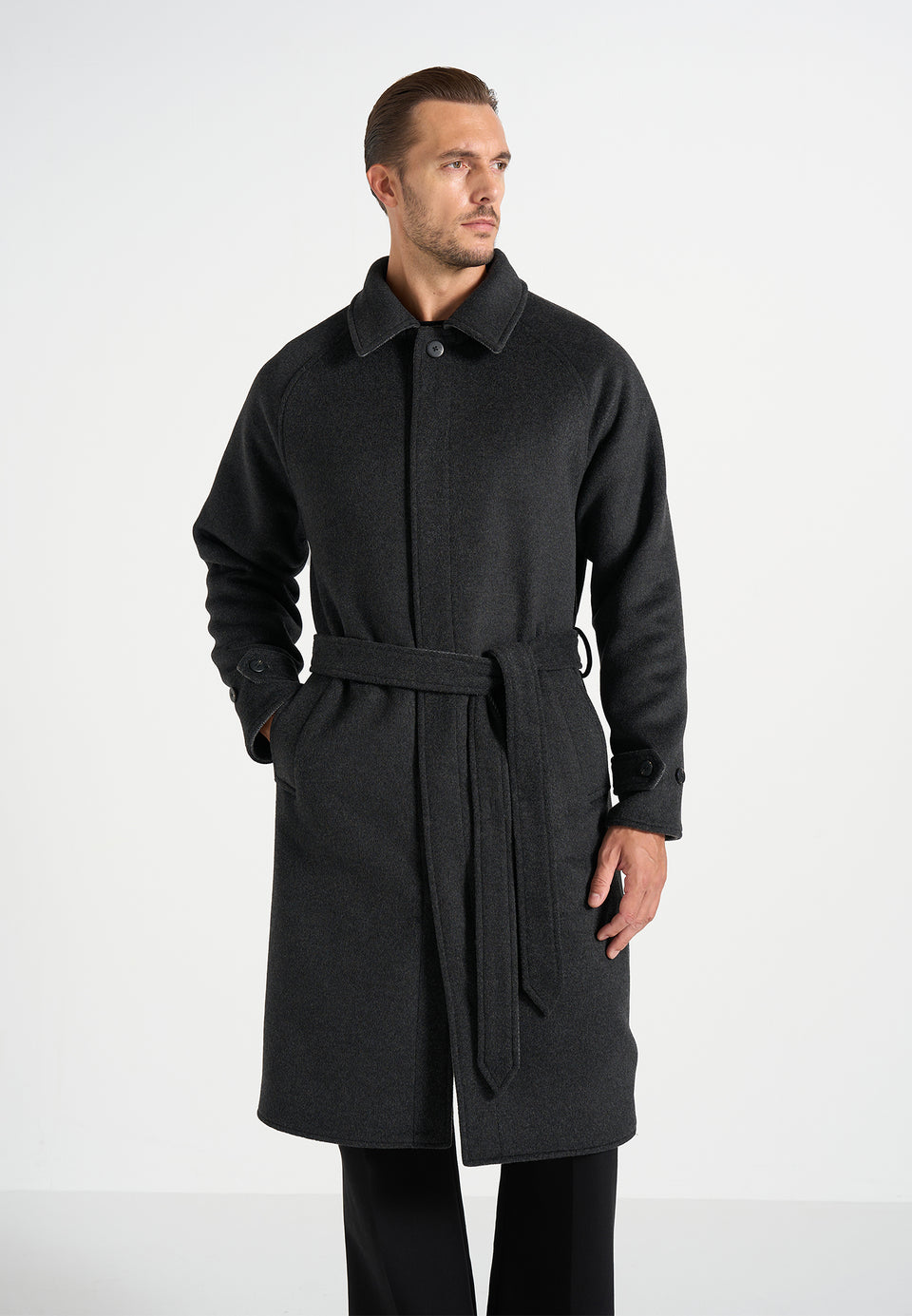 Alfie - Reversible Belted Wool-Blend Car Coat - Grey / Black