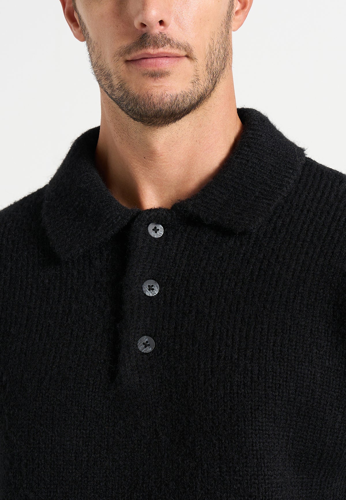 Finn - Brushed Wool-Blend Polo Knit Sweater - Black