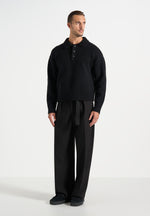 Finn - Brushed Wool-Blend Polo Knit Sweater - Black