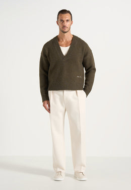 Chad - V-Neck Wool-Blend Knit Sweater - Olive