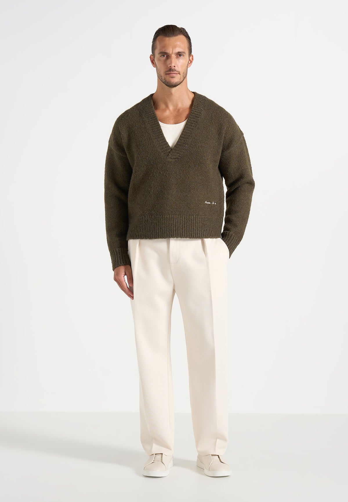 Chad - V-Neck Wool-Blend Knit Sweater - Olive