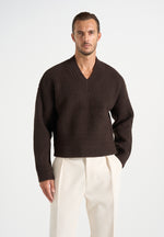 Remi - Signature Ribbed Wool-Blend V-Neck Sweater - Dark Brown