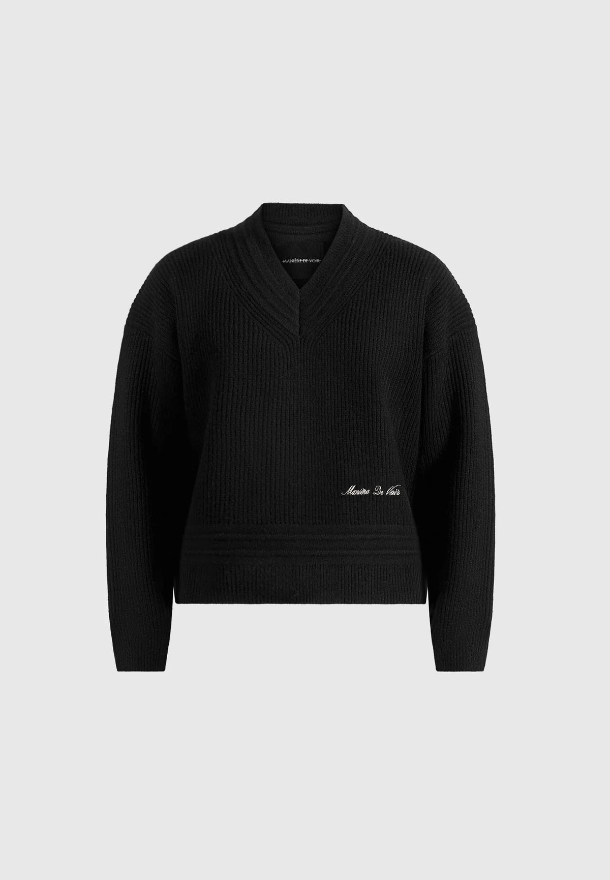 Remi - Signature Ribbed Wool-Blend V-Neck Sweater - Black