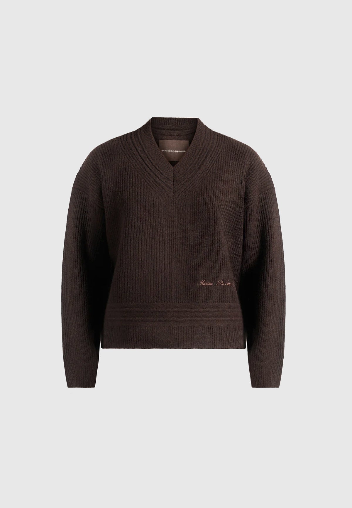 Remi - Signature Ribbed Wool-Blend V-Neck Sweater - Dark Brown