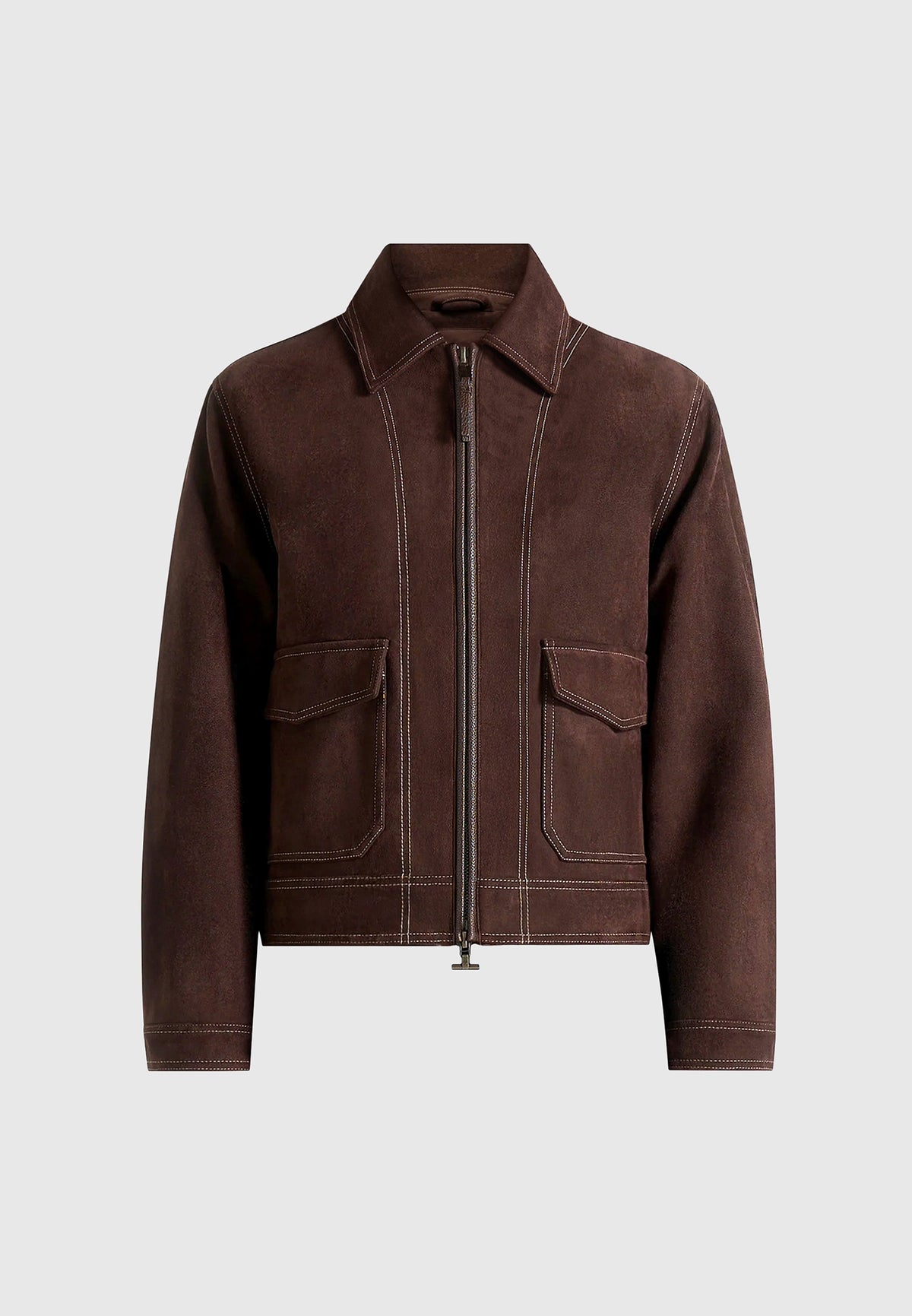 Vince - Suede Contrast Stitch Jacket - Brown
