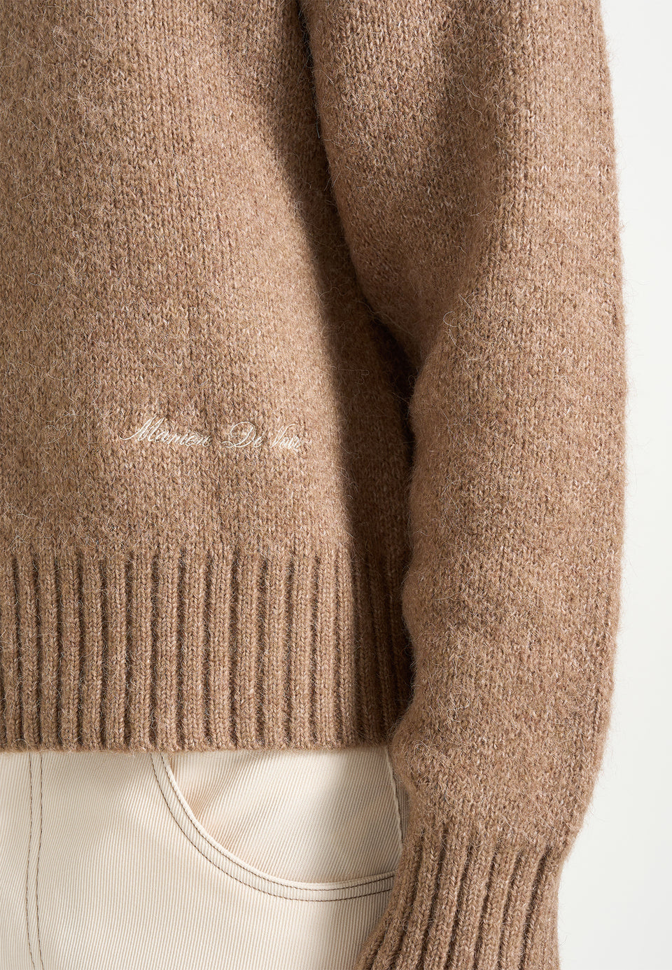 Kamil - Art Slogan Speckled Brushed Wool-Blend Knit Sweater - Beige