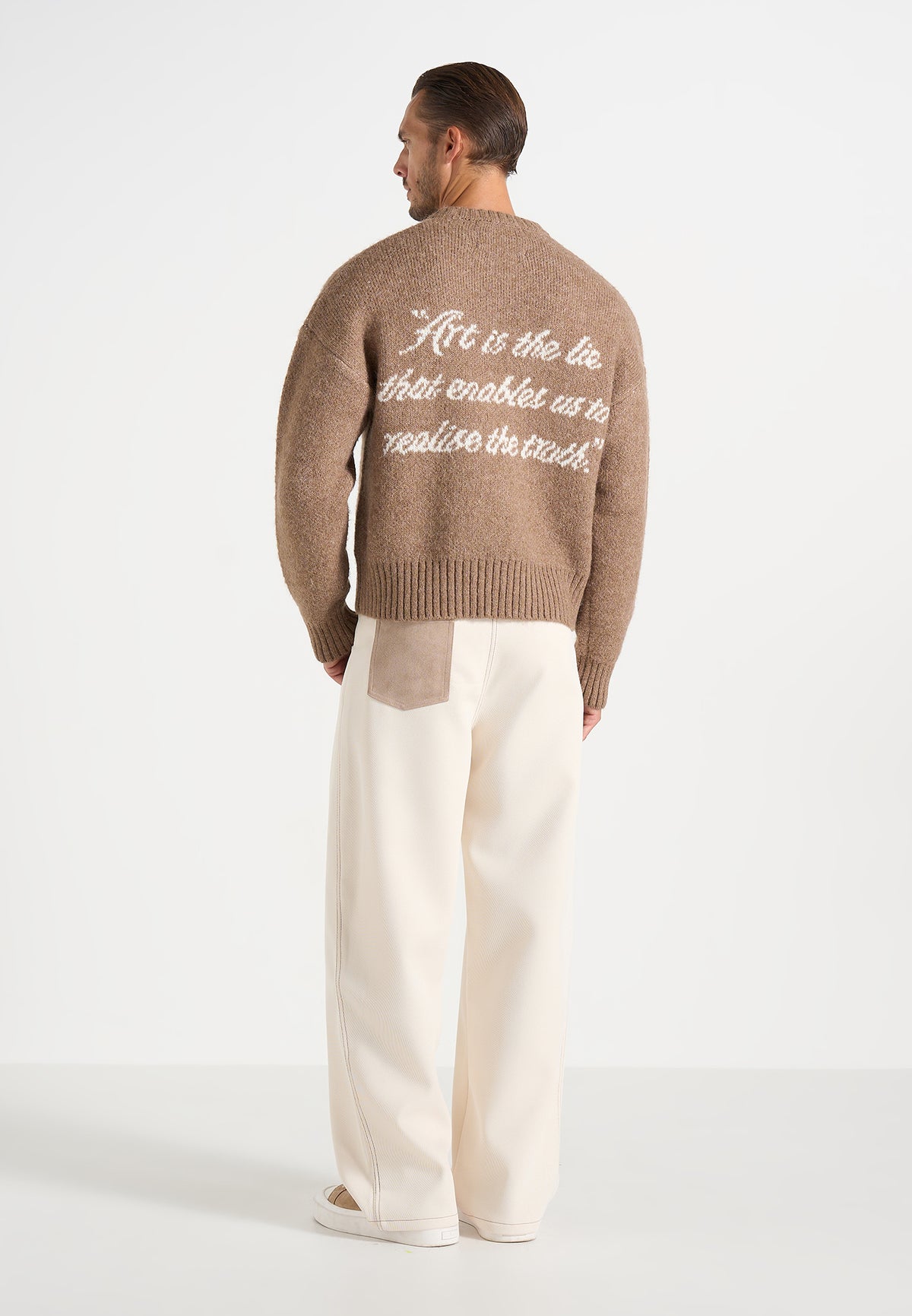 Kamil - Art Slogan Speckled Brushed Wool-Blend Knit Sweater - Beige