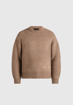 Kamil - Art Slogan Speckled Brushed Wool-Blend Knit Sweater - Beige