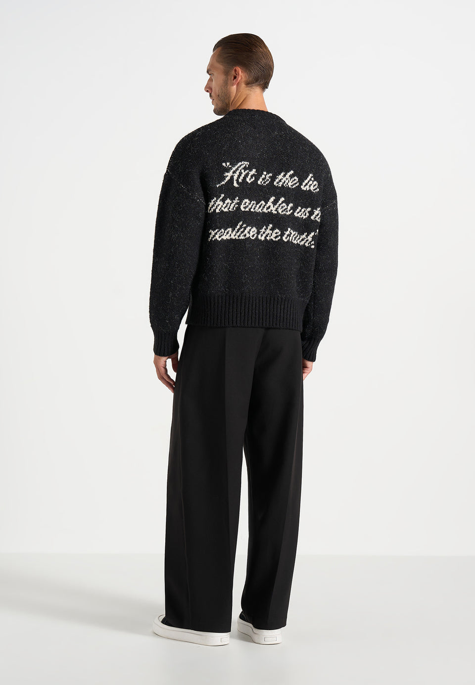 Kamil - Art Slogan Speckled Brushed Wool-Blend Knit Sweater - Black