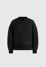 Kamil - Art Slogan Speckled Brushed Wool-Blend Knit Sweater - Black