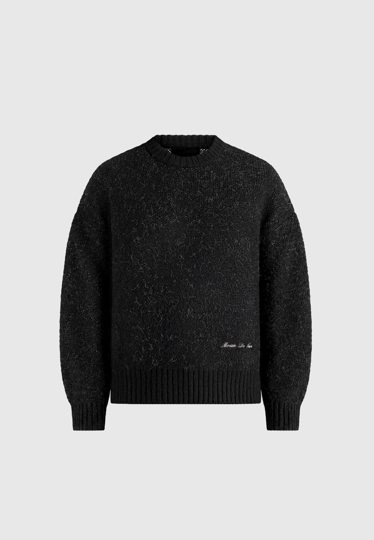 Kamil - Art Slogan Speckled Brushed Wool-Blend Knit Sweater - Black