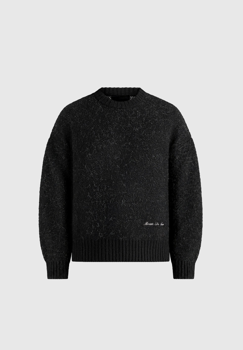 Kamil - Art Slogan Speckled Brushed Wool-Blend Knit Sweater - Black
