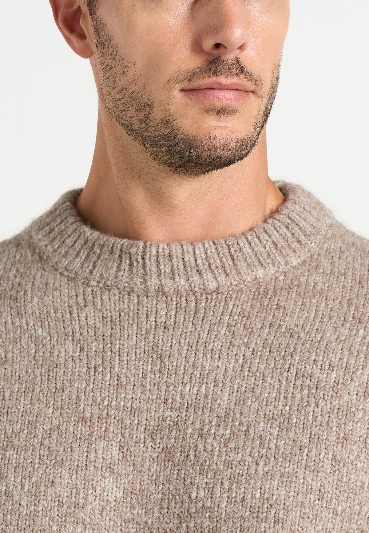 KW001 - Brushed Wool-Blend Knit Signature Sweater - Beige
