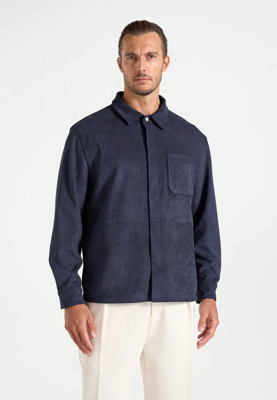 Andy - Unisex Suede Long Sleeve Shirt - Navy