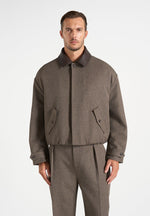 Cameron - Unisex Oversized Textured Tailored Bomber Jacket - Taupe