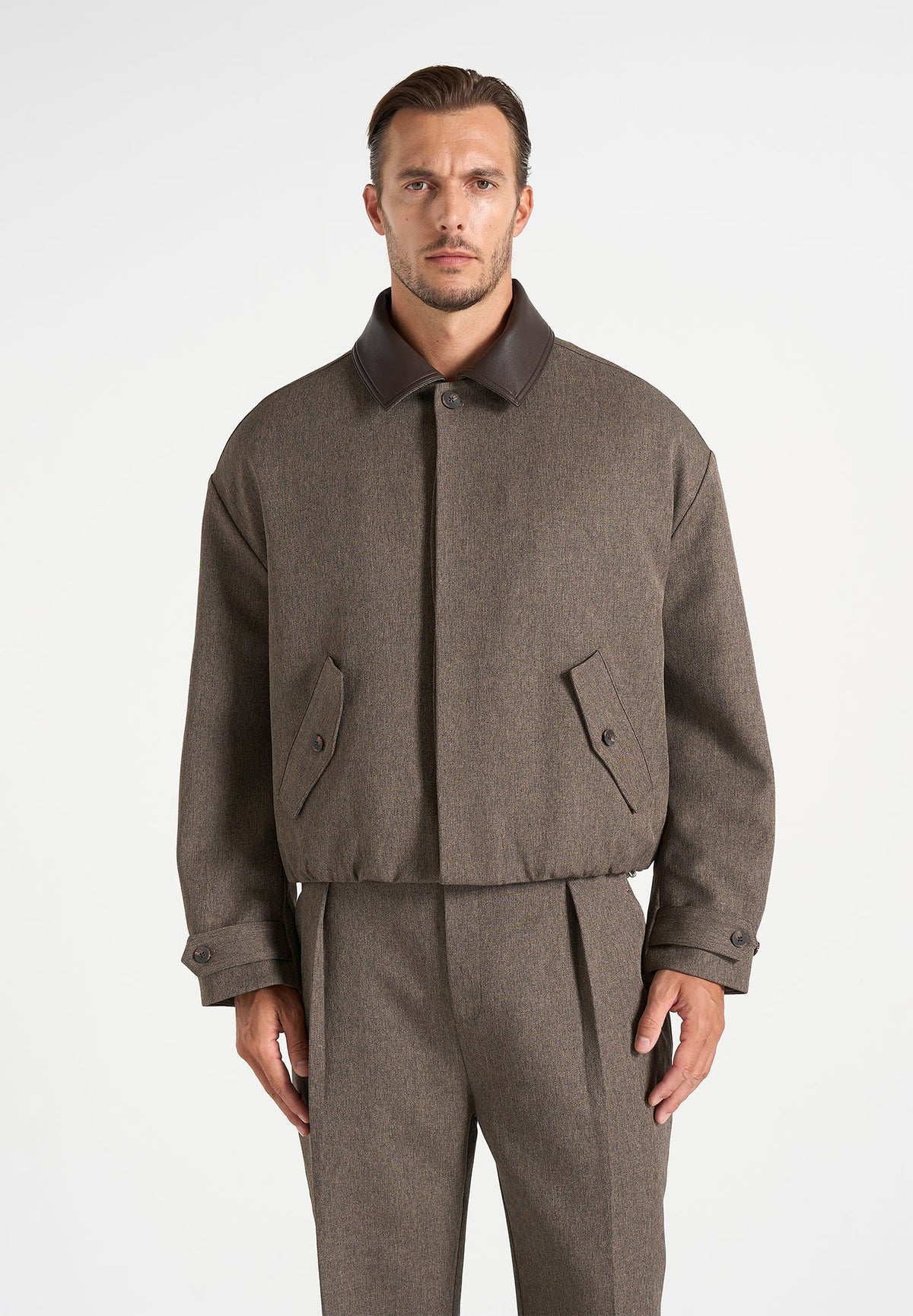 Cameron - Unisex Oversized Textured Tailored Bomber Jacket - Taupe