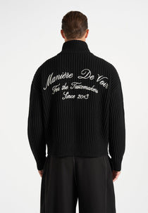 Kyle - Rib Knit Wool-Blend Signature Jacket - Black