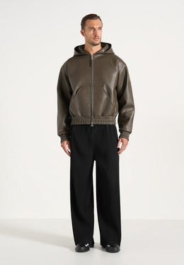 Jude - Unisex Leather Zip-Through Hooded Jacket - Olive