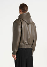 Jude - Unisex Leather Zip-Through Hooded Jacket - Olive