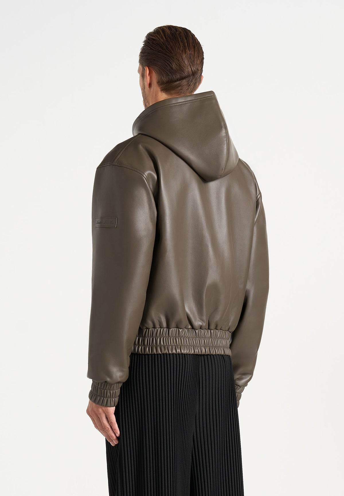 Jude - Unisex Leather Zip-Through Hooded Jacket - Olive
