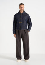 Nino - Unisex Clasp Detail Contrast Stitch Denim Jacket - Indigo
