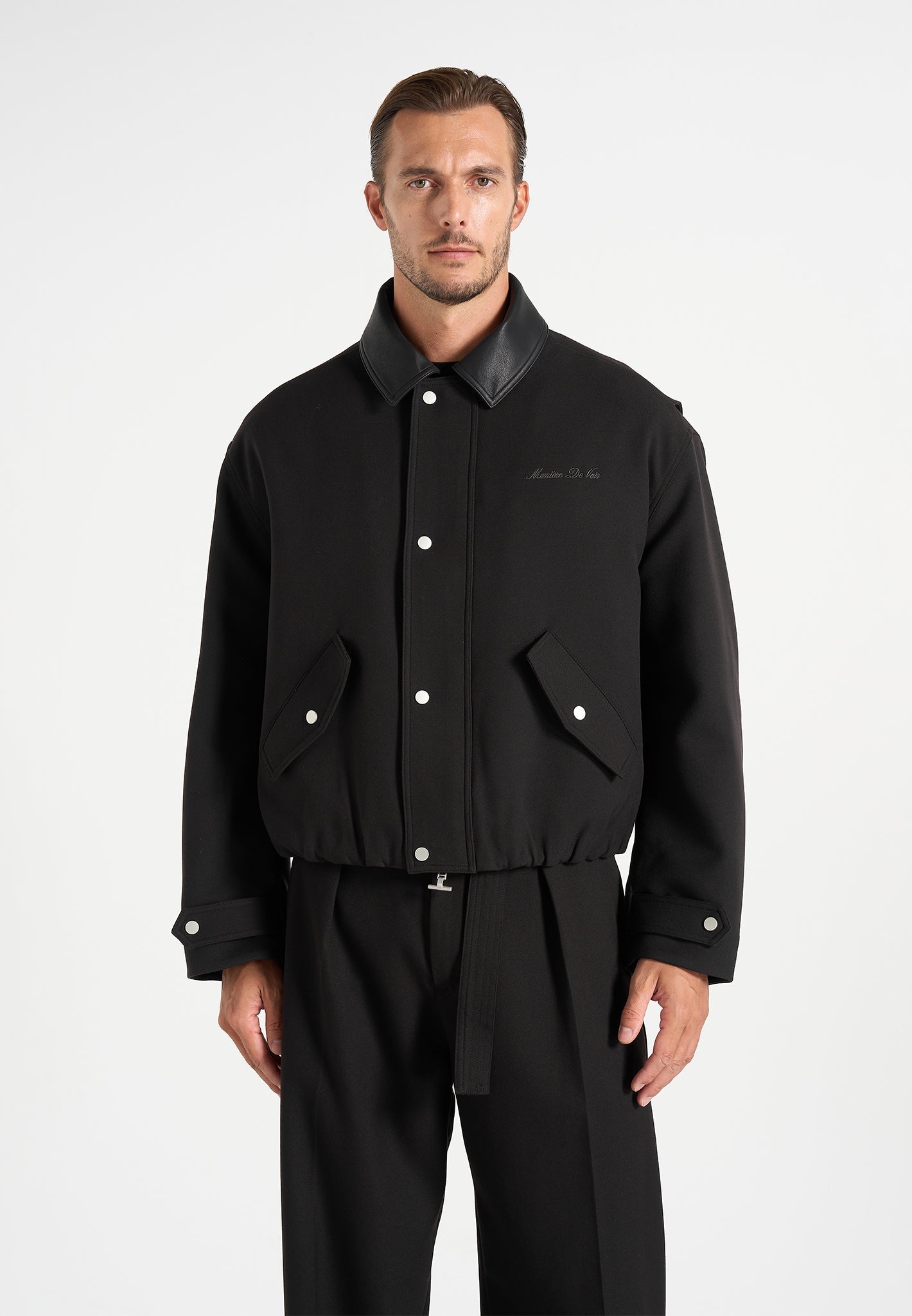 Cameron - Unisex Oversized Tailored Wool-Blend Bomber Jacket - Black