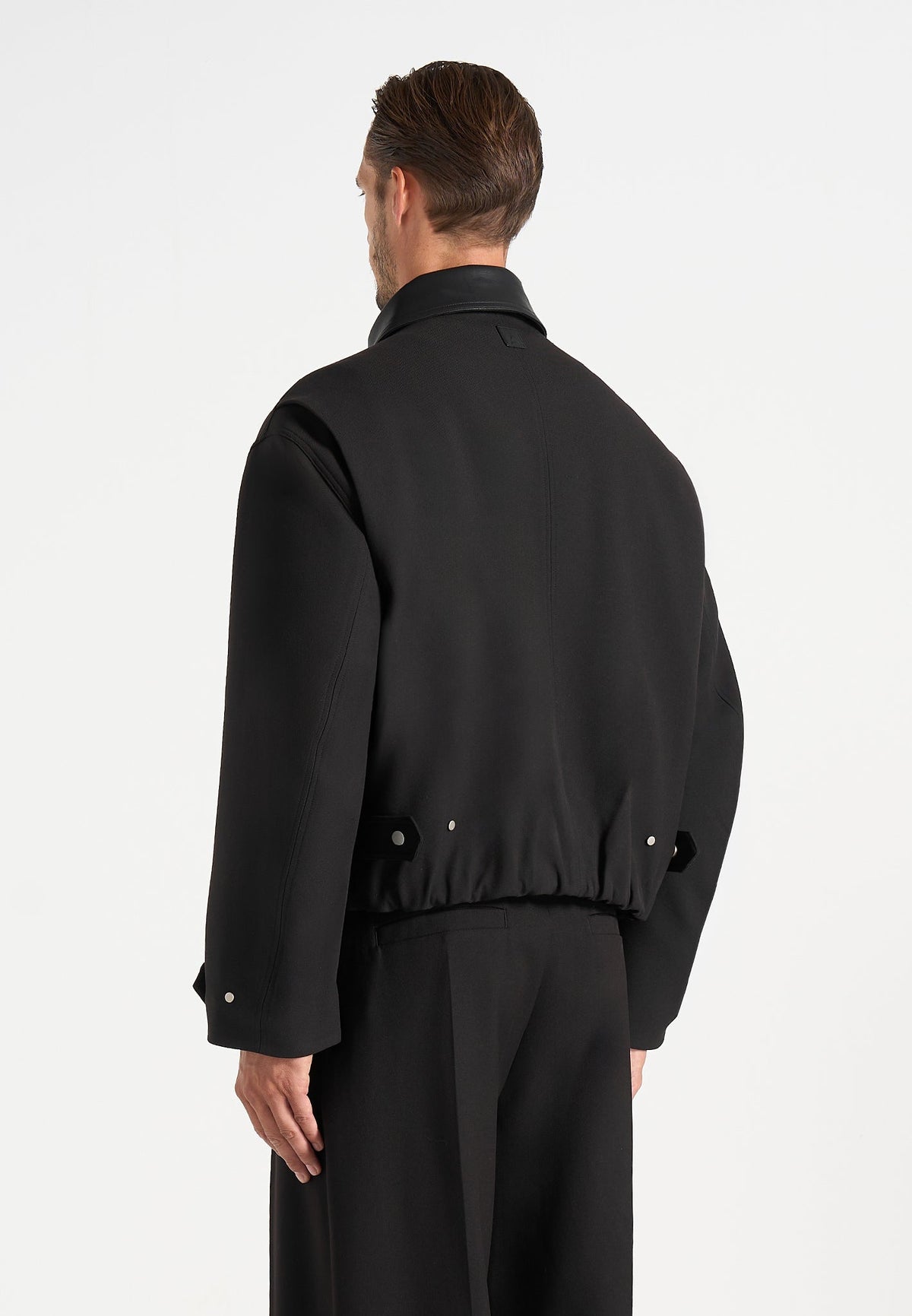 Cameron - Unisex Oversized Tailored Wool-Blend Bomber Jacket - Black