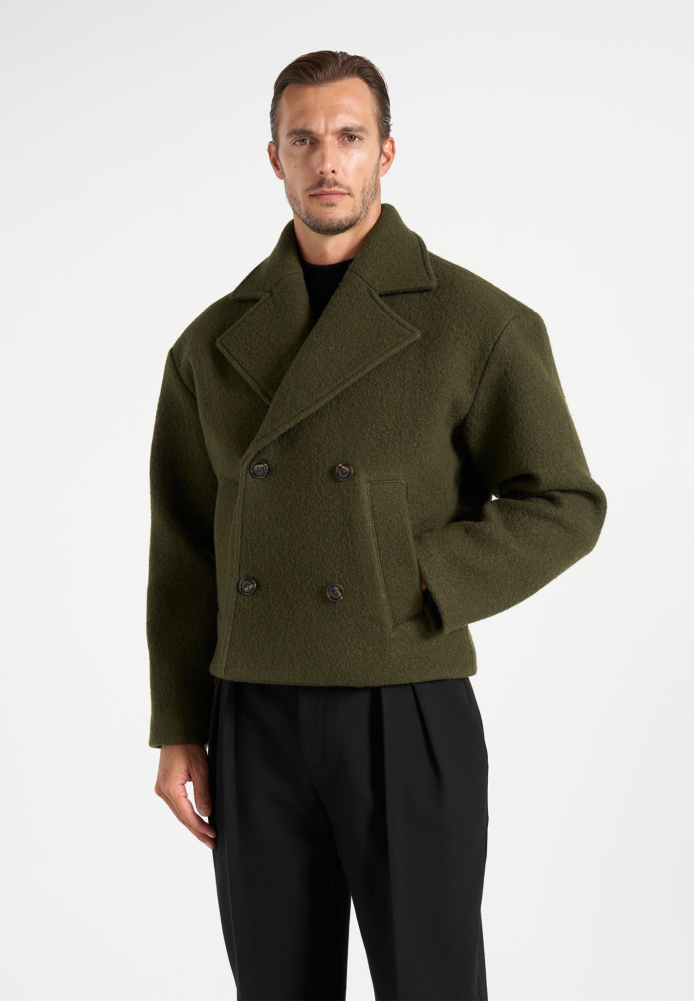 Mika - Unisex Double Breasted Wool Jacket - Olive
