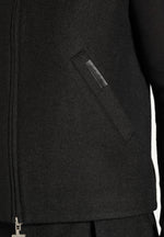 Levi - Herringbone Brushed Wool Zip Gilet - Black