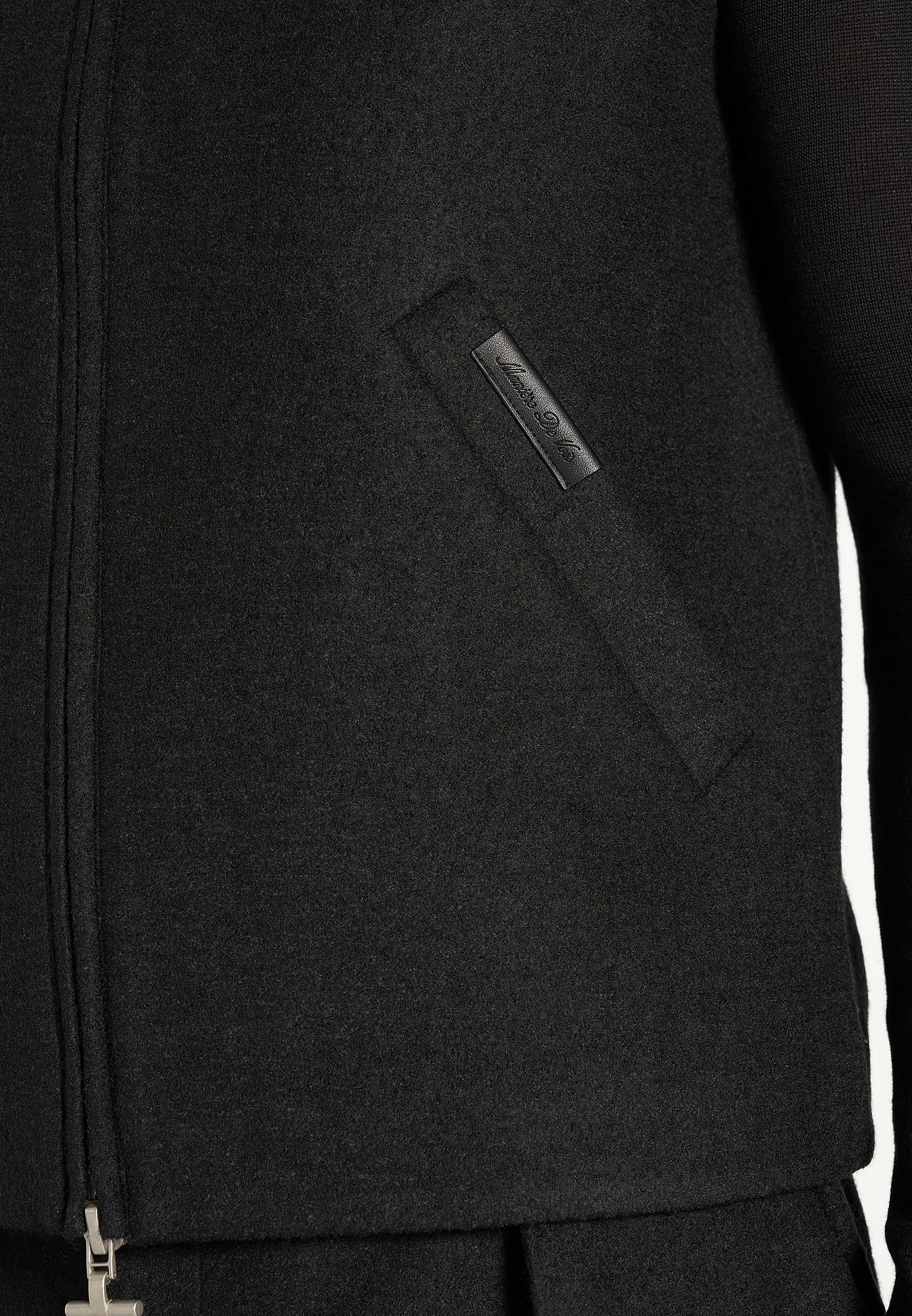 Levi - Herringbone Brushed Wool Zip Gilet - Black
