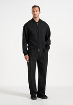 Leandro - Herringbone Brushed Wool Bomber Jacket - Black