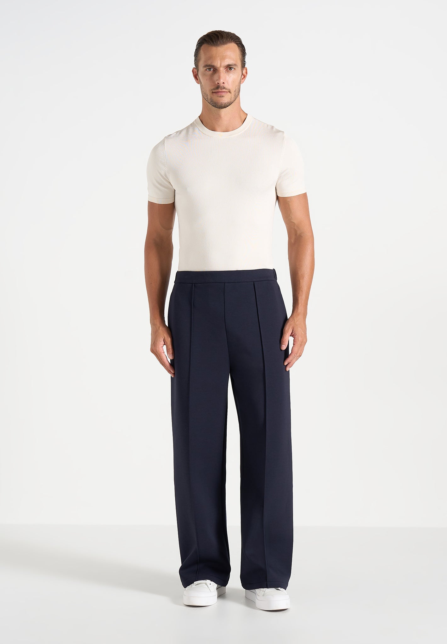 Jerome - Wide Leg Neoprene Pants - Navy