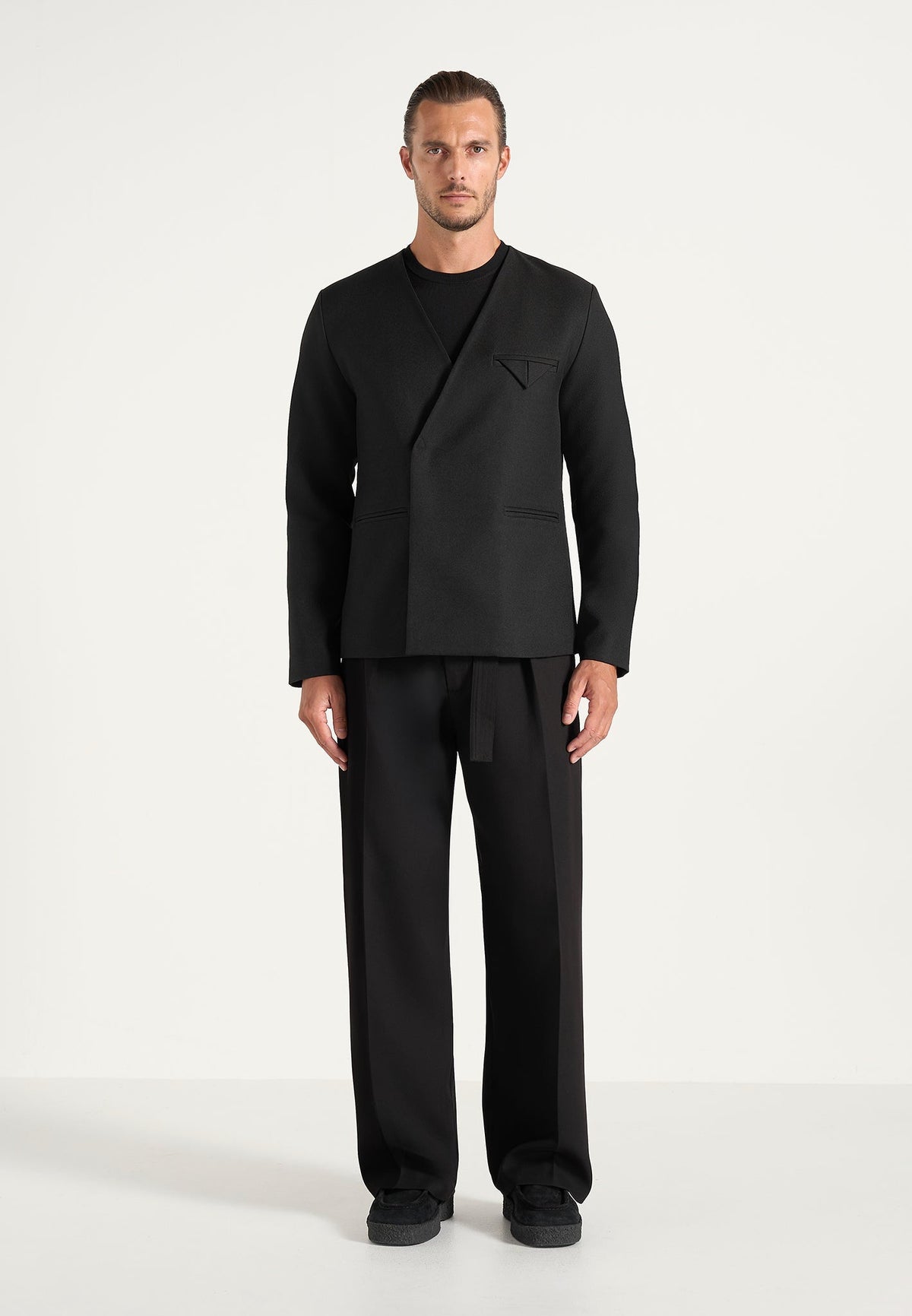 colin-collarless-double-breasted-minimal-blazer-black