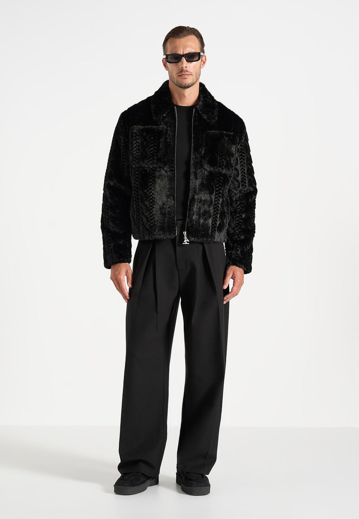 David - Plush Cable Embossed Jacket - Black