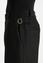 Dorian - Herringbone Brushed Wool Pleated Pants - Black