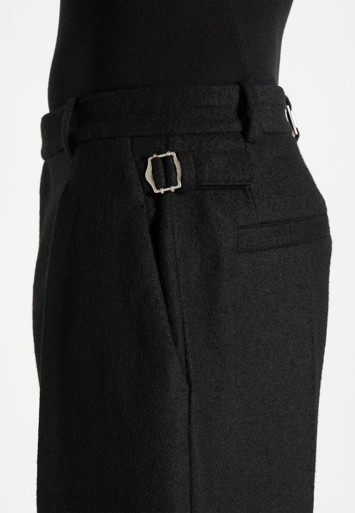 Dorian - Herringbone Brushed Wool Pleated Pants - Black