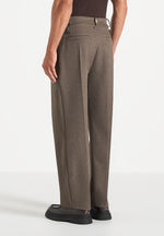 Dorian - Relaxed Fit Pleated Textured Tailored Pants - Taupe