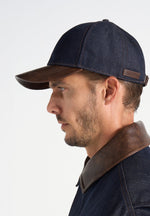 Ellis - Denim Cap With Leather Brim - Indigo