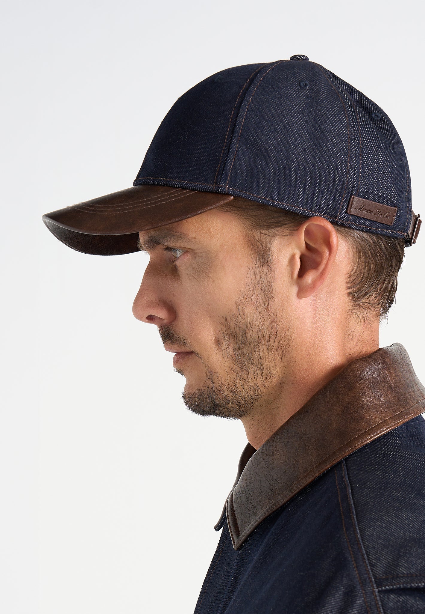 Ellis - Denim Cap With Leather Brim - Indigo